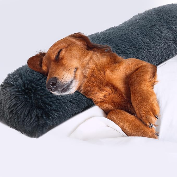HOMBYS 25" Dog Pillow for Large & Medium Dogs, Soft Faux Fur Calming Pet Pillow for Anxiety Relief, Machine Washable, Plush Pet Toy (Dark Grey, 25"x8"x4")