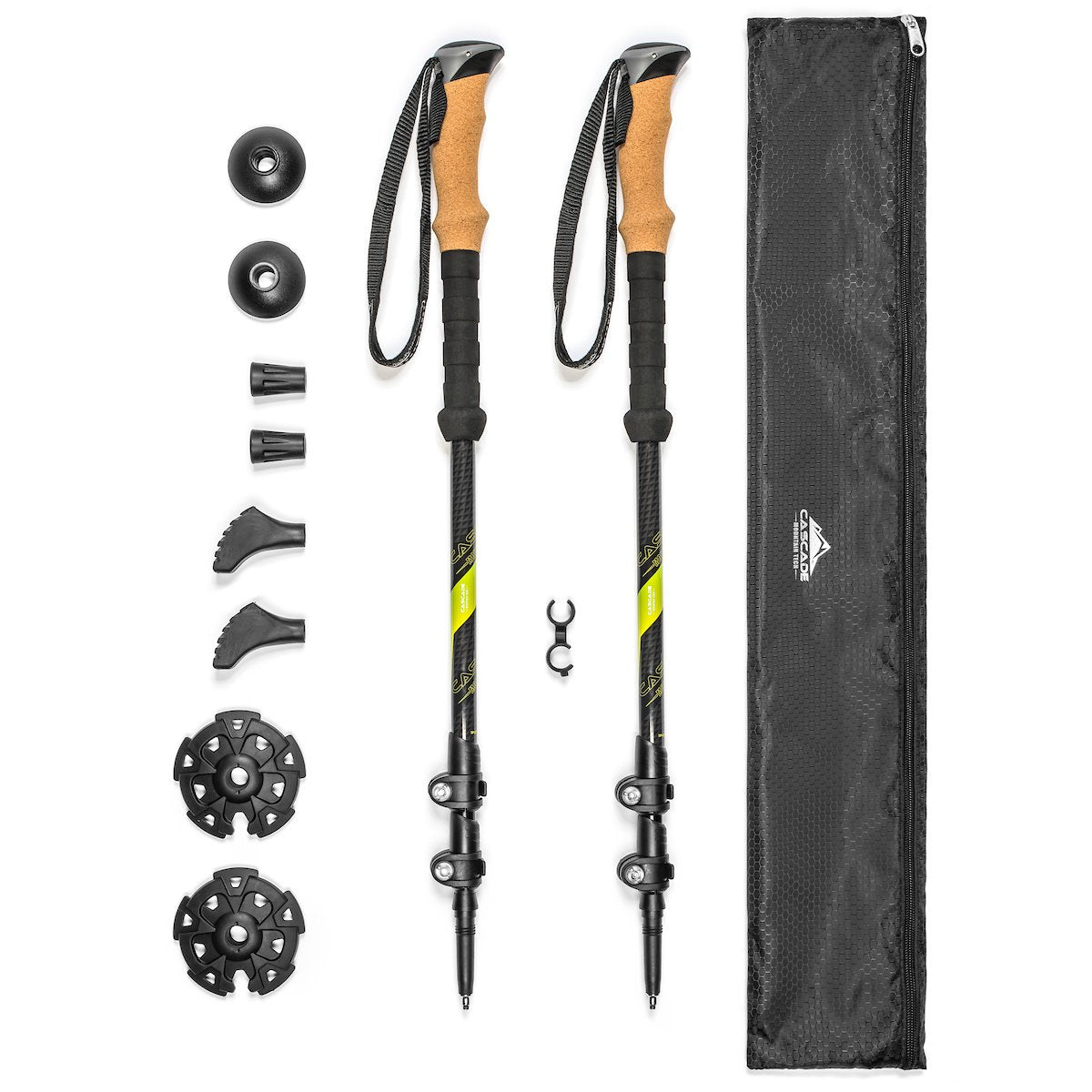Cascade Mountain Tech Trekking Poles - Carbon Fiber, Adjustable, Green