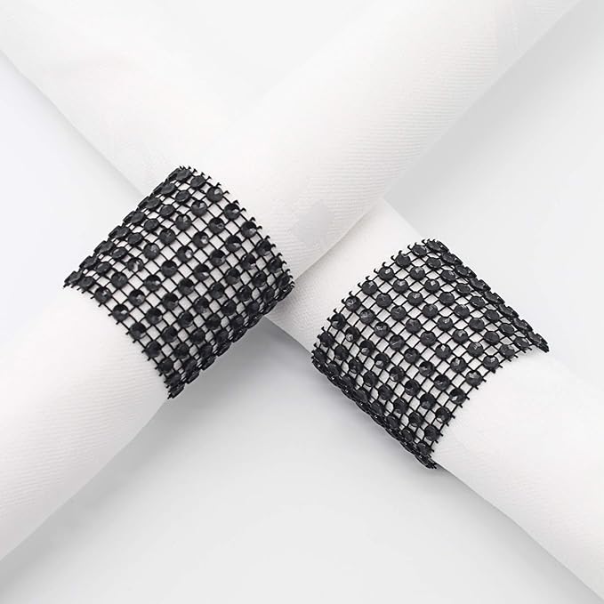 KPOSIYA Napkin Rings, Pack of 120 Rhinestone Napkin Rings Diamond Adornment for Place Settings, Wedding Receptions, Dinner or Holiday Parties, Family Gatherings (120, Black)