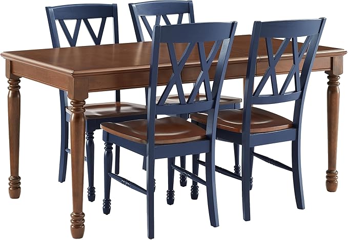 Crosley Furniture Shelby 5-Piece Traditional Dining Table Set for 4, Dinner Tables with Kitchen Chairs, Navy/Dark Cherry
