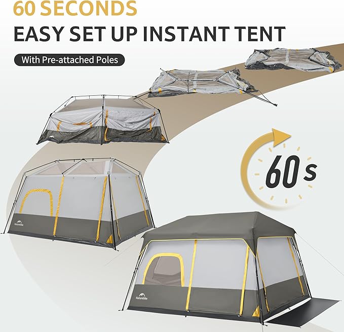 Naturehike Cape 4/6/8 Person Camping Tent, 60S Easy Setup Instant Tent Pop up Tent, Waterproof Large Tall 6/8 Person Tents for Camping, Car Camping