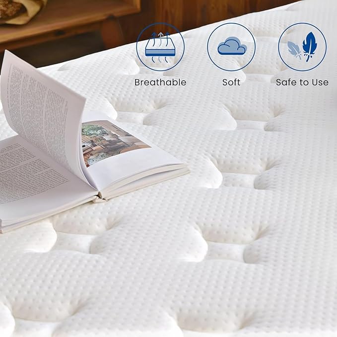 Coolvie Mattresses Queen Size, 12 Inch Supportive Foam Hybrid Mattress in a Box, Individual Pocket Springs for Cooler Sleep & Minimal Motion Transfer, Medium Firm for Back Sleeper 100-Night Trial