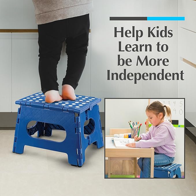Handy Laundry Folding Lightweight Step Stool - Sturdy Enough to Support Adults and Safe Enough for Kids - Opens Easy with One Flip - Great for Kitchen, Bathroom or Bedroom (Blue)