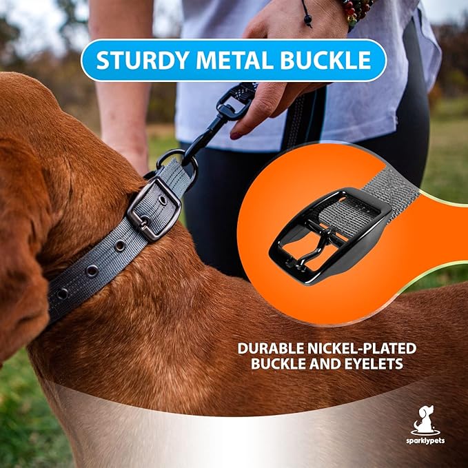 SparklyPets Heavy Duty Dog Collar with Handle for Medium and Large Dogs ??Professional Collar with Reflective Stitches, Soft Handle & Nickel-Plated Buckle (Medium (14,5"~18,5"), Gray)