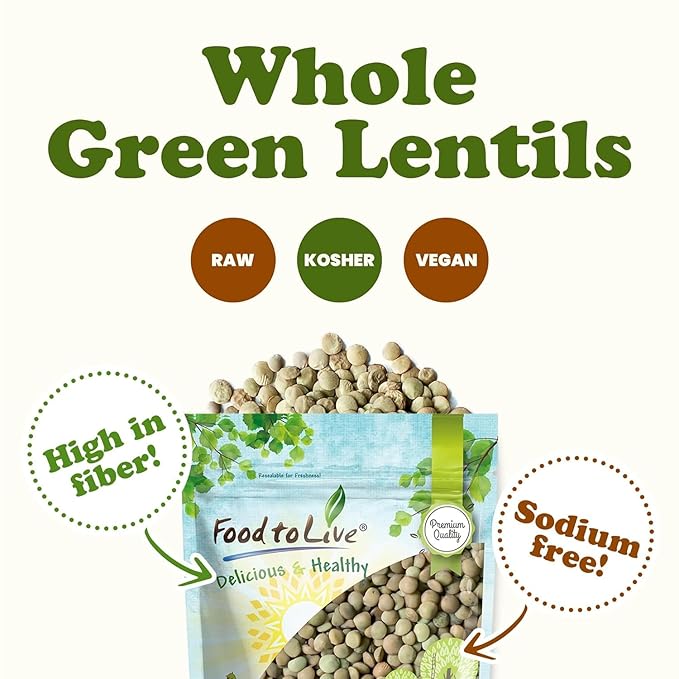 Food to Live - Whole Green Lentils, 3 Pound Dried Raw Lentils, Sproutable, Kosher, Vegan. Rich in Dietary Fiber, and Protein. No Soaking Required.