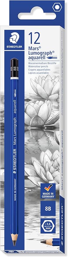 Staedtler Mars Lumograph Graphite Watercolor Pencils, Box of 12 8B Lead Pencils, 100A-8B