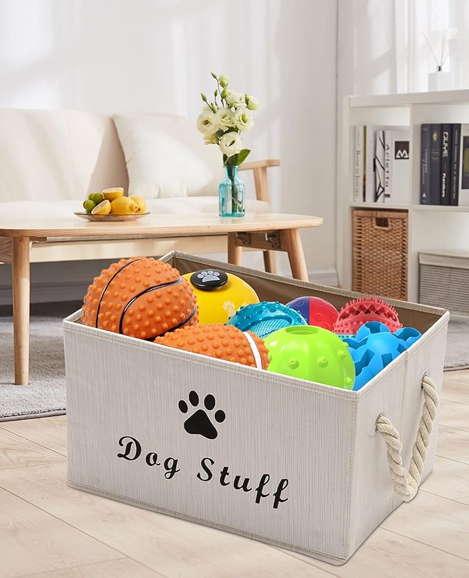 Morezi Canvas Pet Toy and Accessory Storage Bin, Basket Chest Organizer - Perfect for Organizing Pet Toys, Blankets, Leashes and Food - White