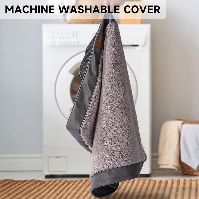 Sunheir Washable Extra Large Dog Bed Covers Soft Plush Replacement, Waterproof Dog Bed Liner, Pet Bed Cover with Zipper 44x32x3 Inches, Grey, Cover Only