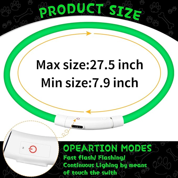 Weewooday 3 Pcs Dog Collar LED USB Rechargeable Lights Dog Necklace Collars Doggy Lights for Night Walking Adjustable Safety Lamp Pet Collars for Large Medium Small Puppy Pet(Green,Classic Style)
