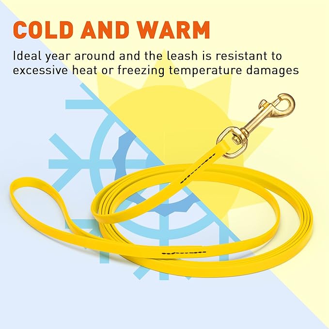 Viper Biothane K9 Working Dog Leash Waterproof Lead for Tracking Training Schutzhund Odor-Proof Long Line with Solid Brass Snap for Puppy Medium and Large Dogs, 20ft Lemon Yellow