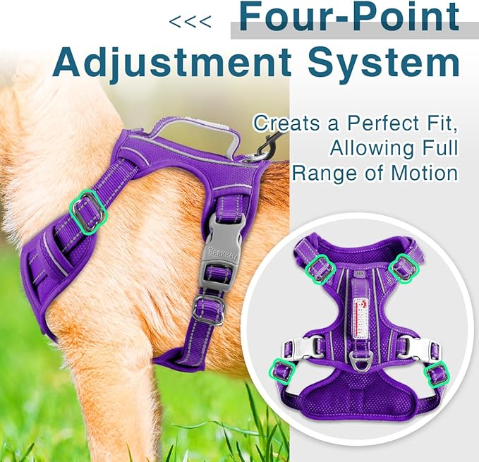 BARKBAY Dog Harness No Pull with ID Tag Pocket - Heavy Duty, Reflective, Easy Control for Large Dogs(Purple,XS)
