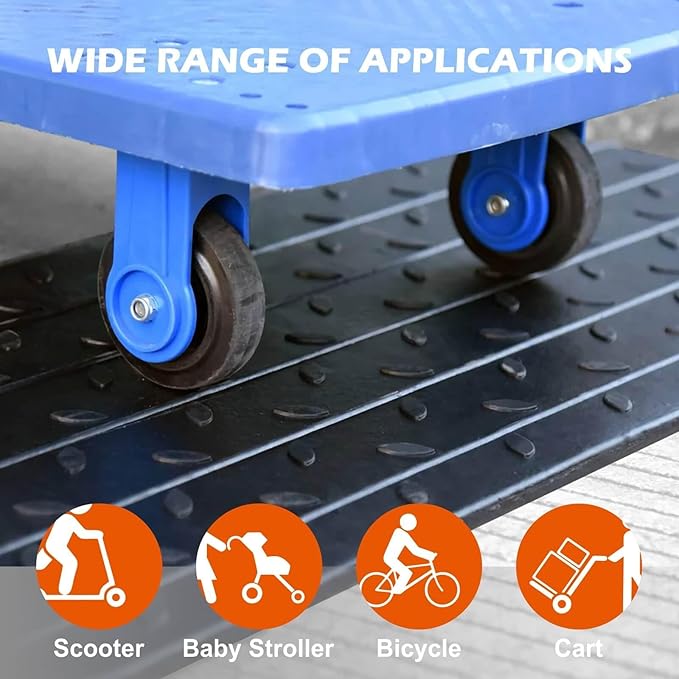 Rubber Wheelchair Threshold Ramp, 1"/1.5"/2"/2.5"/3"/3.5"/4" Rise Options, Wheelchair Ramp 7000Lbs Load Capacity, Non-Slip Textured Surface for Wheelchairs, Scooters (4.0" Rise)