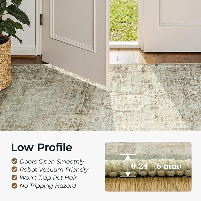 Washable Large Area Rugs 8x10 for Living Room Bedroom Dining Room, Luxury Cozy Neutral Retro Distressed Stain Resistant Beige Rug, Soft Faux Wool Non Slip Indoor Foldable Carpets