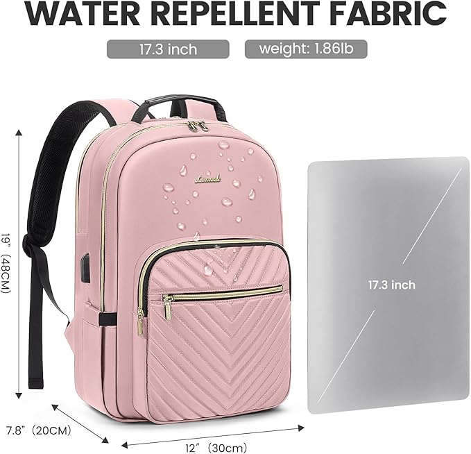 LOVEVOOK Laptop Backpack for Women 17.3 inch,Cute Womens Travel Backpack Purse,Professional Laptop Computer Bag,Waterproof Work Business College Teacher Bags Carry on Backpack with USB Port,Pink