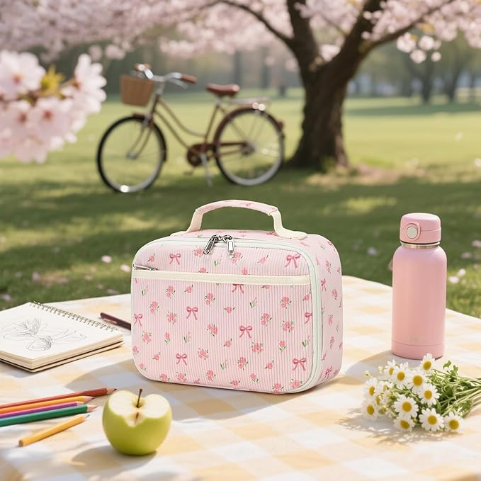 Bluboon Kids Girls Lunch Bag Insulated Lunch Box for school Corduroy Lunch Cooler Organizer School Kids Lunch Tote