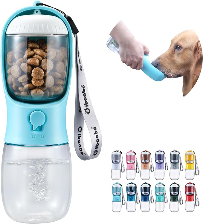 Dog Water Bottle with Food Container, Travel Puppy Water Bowl, Portable Pet Dispenser, Dog Gift Stuff Accessories Items, Puppy Essentials Necessities for Yorkie Cat Walking and Hiking