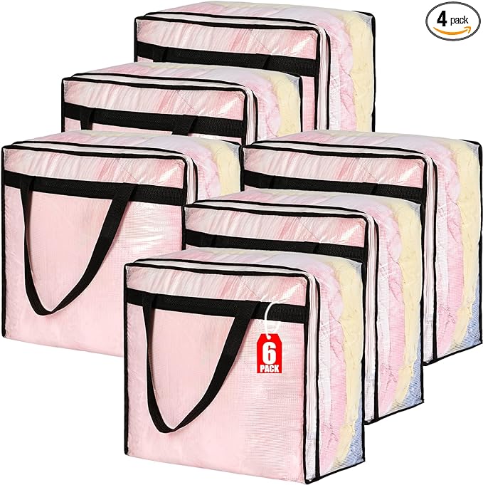 40L Clear Storage Bags for Blanket, Clothes, Comforter, Bedding, Sheet, Pillow - Closet Organizers and Storage Containers, Under Bed Storage Bag with Zipper (Black, 6 Pack)