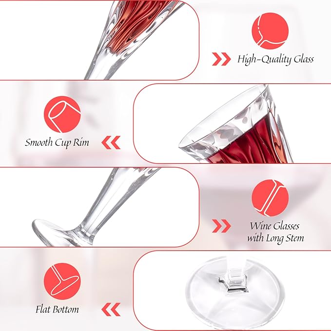 KAMMAK Wine Glasses Set of 2, 7.8 oz Hand Blown Crystal Bordeaux Wine Glasses, Thin Rim & Long Stem, Perfect for Red & White, Daily Use, Wedding Anniversary or Birthday Gift with Gift Box, Bamboo