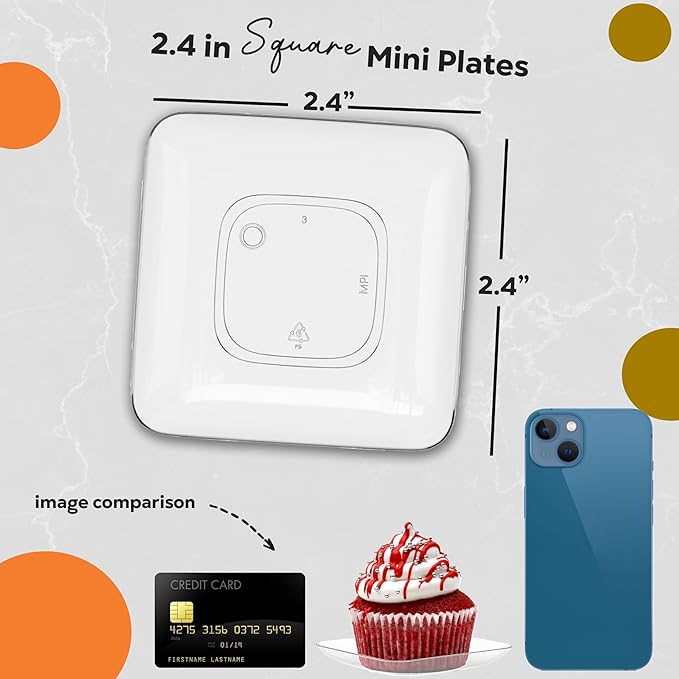 Exquisite Tiny Mini Dessert Plates - 240 Pack 2.4 In. x 2.4 In. Clear Disposable Appetizer Plates - Small Plastic BPA Free for Weddings