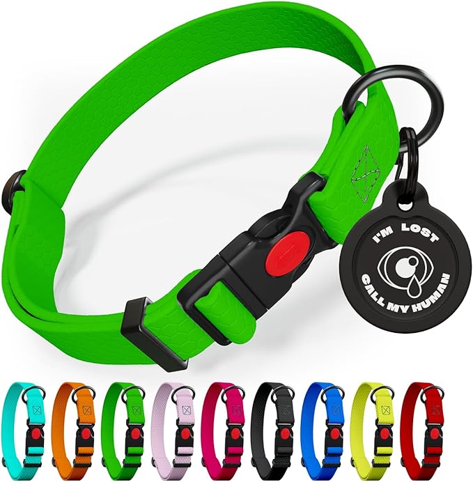 Adjustable Dog Collar with Safety Lock Buckle - Made in USA - Honeycomb Waterproof Heavy Duty Dog Collars for Medium Large Dogs - Odor Proof Pet Collar for Dogs with Strong Zinc D Ring Green