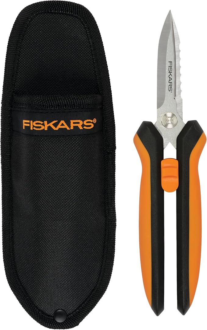 Fiskars Pruning Shears for Gardening, Multipurpose 8" Garden Shears with Sheath and SoftGrip Handle, Great for cutting Nursery Pots, Bags, and Wire