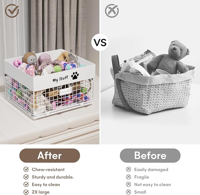 Dog Toy Box- Metal Large Dog Toy basket for Small Dog - Dog Toy Storage Bin for Pet - Personalized Large Dog Toy Basket for Puppy and Pet- Dog Toy Organizer Holder Boxes for Living Room