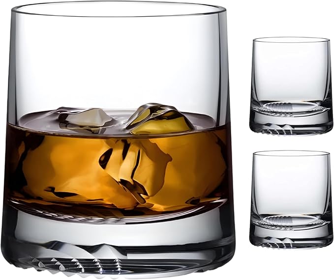 NUDE Whiskey Glasses Set of 2 SOF – 8.75 oz Lead-Free Crystal Old Fashioned Rocks Glasses for Whisky, Scotch & Bourbon – Alba by Joe Doucet, Hand-Engraved Tartan, Heavy Base, Hand Wash Recommended
