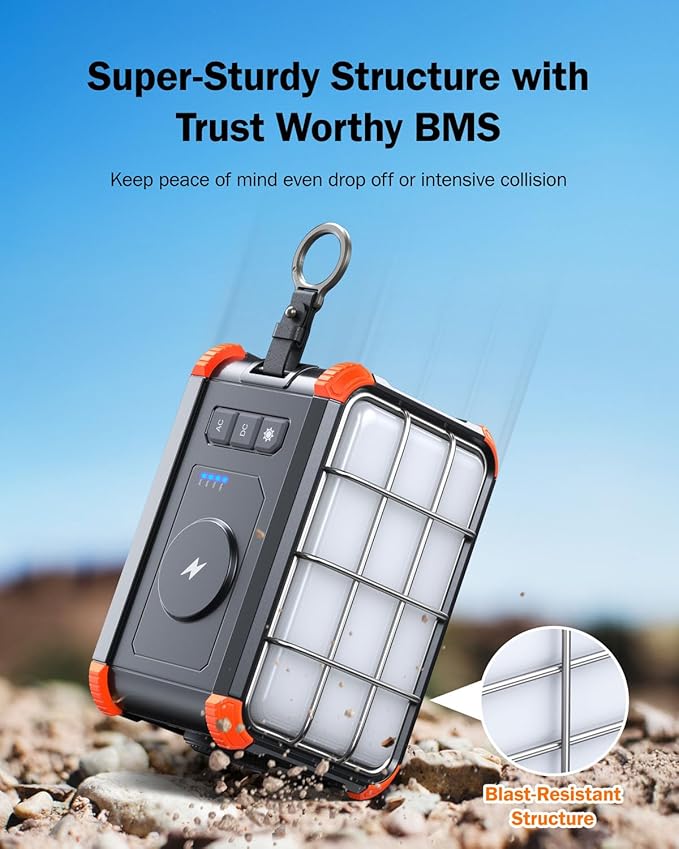 BROWEY Portable Power Station 153Wh Camping Small Solar Generator with Hand Crank 120V 150W AC Outlet Lithium Battery Power Bank, Wireless Charging Emergency Charger for Outdoor Travel Home Backup