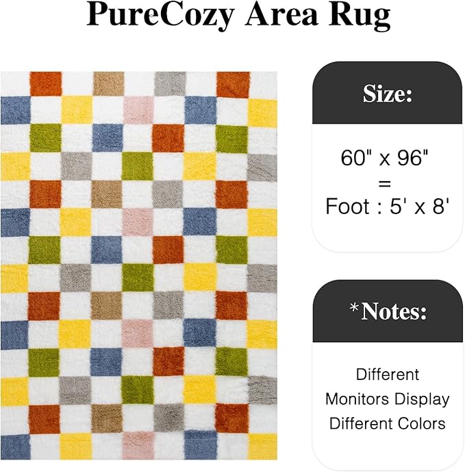 Checkered Rug 5x8 for Living Room, Colorful Modern Shag Rug Super Soft Washable Indoor Fuzzy Carpet Non-Slip Fluffy Rugs for Bedroom Home Aesthetic Decor