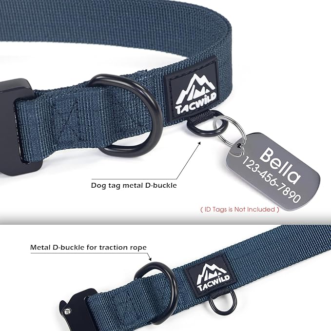 Heavy Duty Dog Collars for Medium and Large Dogs - Adjustable, Chew Proof Nylon Collar with Metal Quick Release Buckle and D-Ring for Dog Tags (Navy Blue, 2XL)