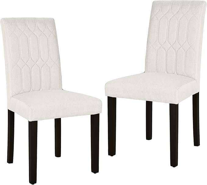 VECELO Upholstered Dining Chairs Set of 2, Modern Accent Parsons with Comfort Seat, Solid Wood Legs w/Rubber Footpads, for Living Room Kitchen, Beige