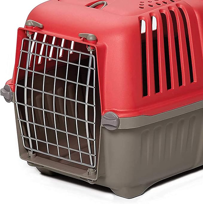 MidWest Homes for Pets Spree Travel Carrier ??Hard-Sided Dog & Cat Carrier, Small Pet Travel Crate with Handle, Ventilated Design, Easy Assembly, 22-Inch, Red