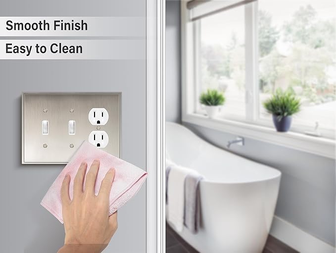 Henne Bery Soft Modern Decorative Wall Plate Switch Plate Outlet Cover (Double Toggle/Single Duplex, Satin Nickel)