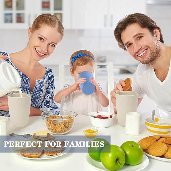 Homienly Cups for Kitchen Unbreakable Wheat Straw Cups 8 PCS Alternative to Plastic Cups Stackable Drinking Cup Reusable Dishwasher Safe Water Glasses with Beige Color (20 OZ)
