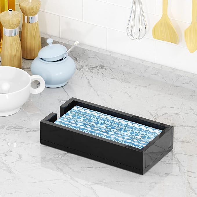 HIIMIEI Acrylic Napkin Holder for Bathroom, Black Acrylic Guest Towel Holder, Bathroom Napkins Guest Disposable Holder, Hand Towel Tray for Kitchen, Parties, Weddings, Party, Hotel, Restaurant（Black）