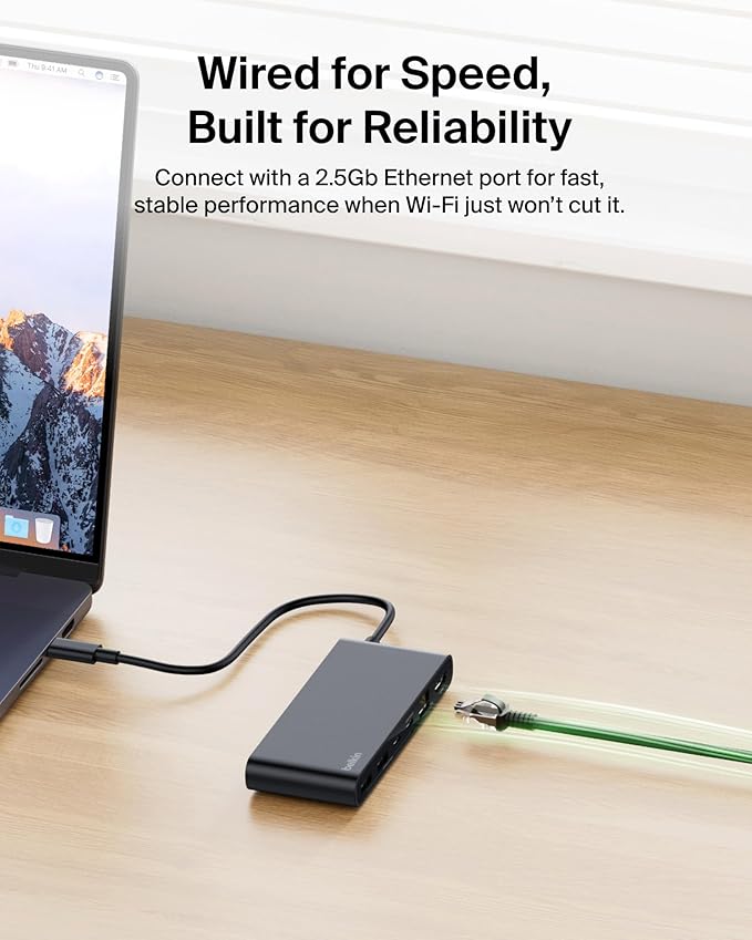 Belkin Connect 8-Port USB C Hub, Supports Display w/Resolutions up to 4K@60Hz - Works with Mac, Windows, and Chromebook - 100W PD w/ 10Gbps Data Transfer Speeds & 2.5Gbps Ethernet - Black