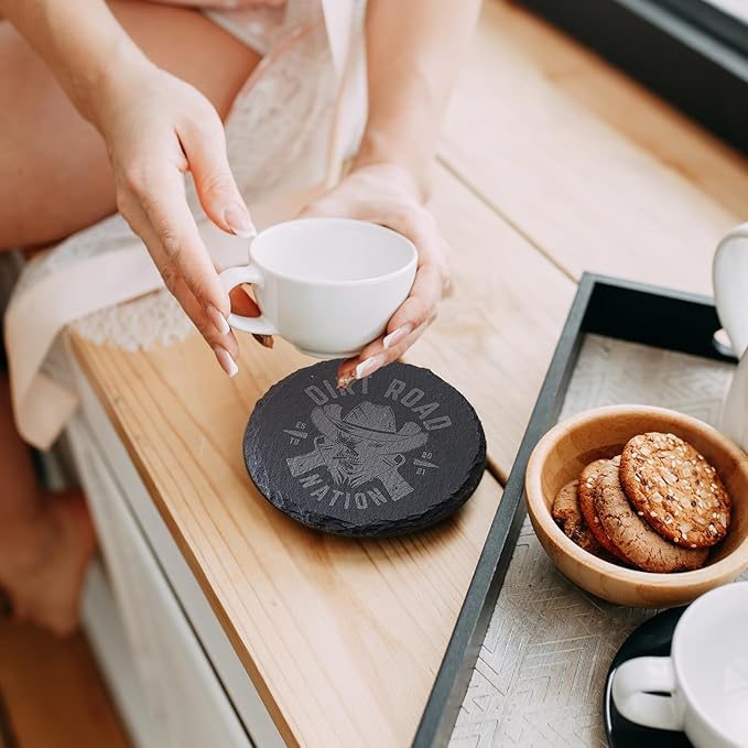 16 Pack Stone Coaster Set with Metal Stand 4-inch Round Laser-Engraved Black Stone Coasters with Protective Pads on The Bottom Ideal for Home,bar, and Gift Occasions (Weddings, housewarmings)
