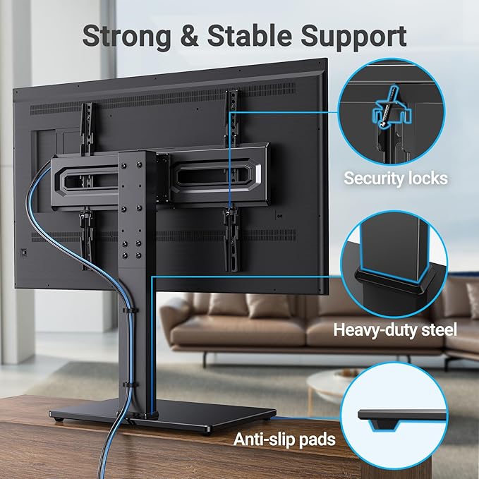 PERLESMITH Universal Swivel TV Stand Mount for 37-80 Inch LCD OLED Flat/Curved Screen TVs-Height Adjustable Table Top TV Stand/Base with Wire Management,VESA 600x400mm up to 99lbs,PSTVS35