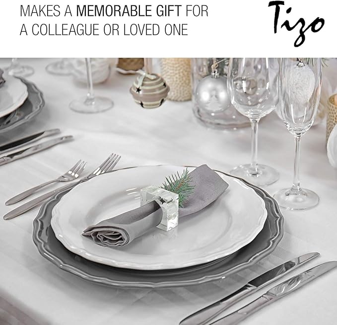Tizo Design Elegant Crystal Napkin Rings Set-4, Crystal Glass Napkin Holders, Smoke (Also Available in Clear)