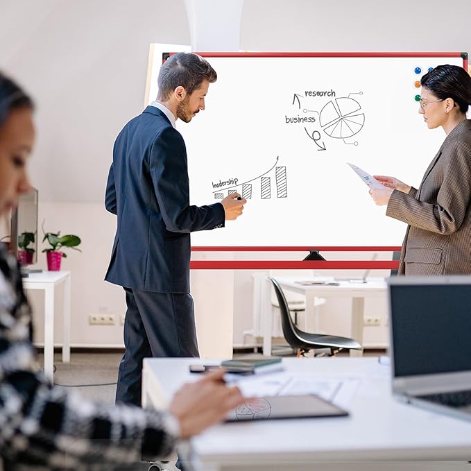 Rolling Whiteboard, 48x32 Inches Dry Erase Board with Stand, Magnetic Mobile Whiteboard on Wheels, Standing White Board for Office, School, Home, Large Double Sided White Board with Paper Pad