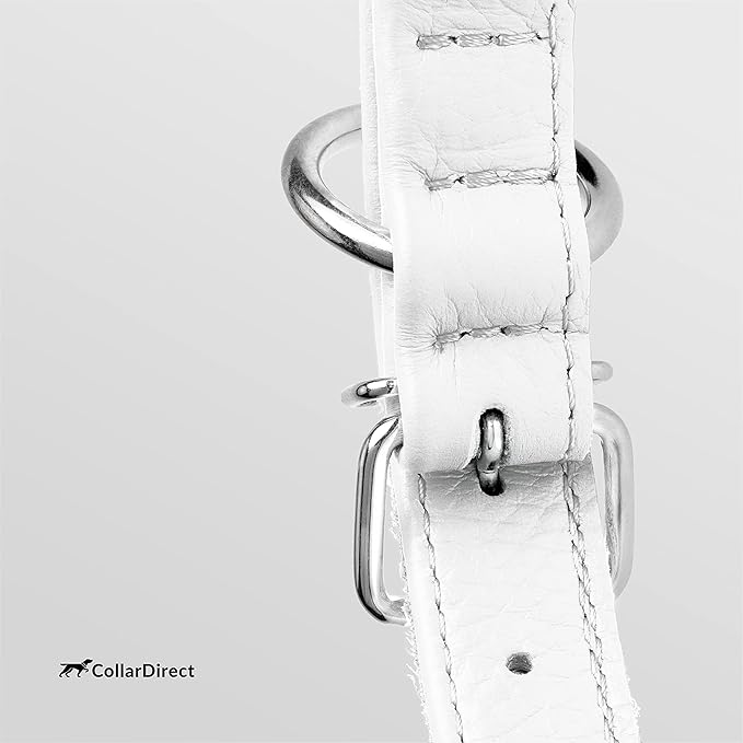 CollarDirect Rolled Leather Dog Collar, Soft Padded Round Puppy Collar, Handmade Genuine Leather Collar Dog Small Large Cat Collars 13 Colors (18-22 Inch, White Textured)