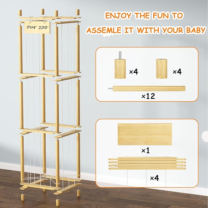 Bamboo Stuffed Animal Storage Zoo, Large Capacity Plush Toy Cage, Wood Stuffed Animals Holder for Toddler Room, Playroom, Bedroom