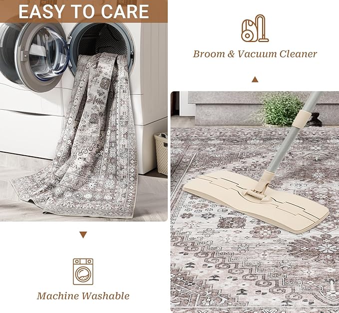 6x9 Area Rugs for Living Room - Stain Resistant Machine Washable Rugs for Bedroom,Non-Slip Backing Large Area Rug (Brown/Beige, 6'x9')