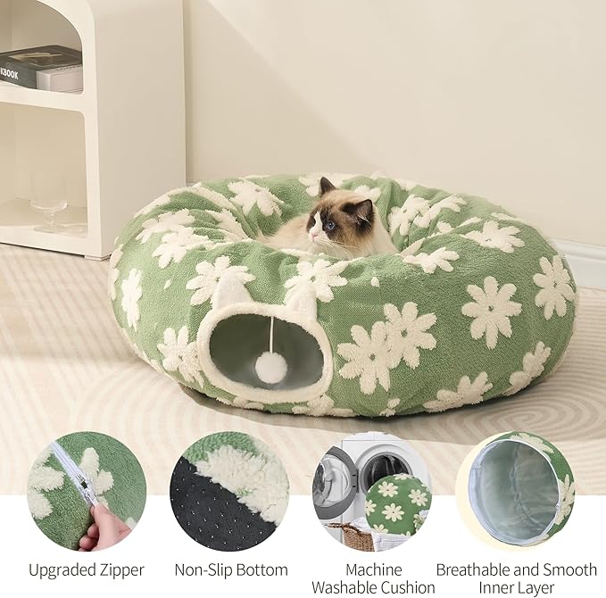 Pesen Cat Tunnel Bed with Soft Cushion, Cat Toys for Indoor Cats Enhance Bonding Between Pets and Owners, Encourage Exploration, and Satisfy Natural Instincts for Kittens, Dogs, and Rabbits