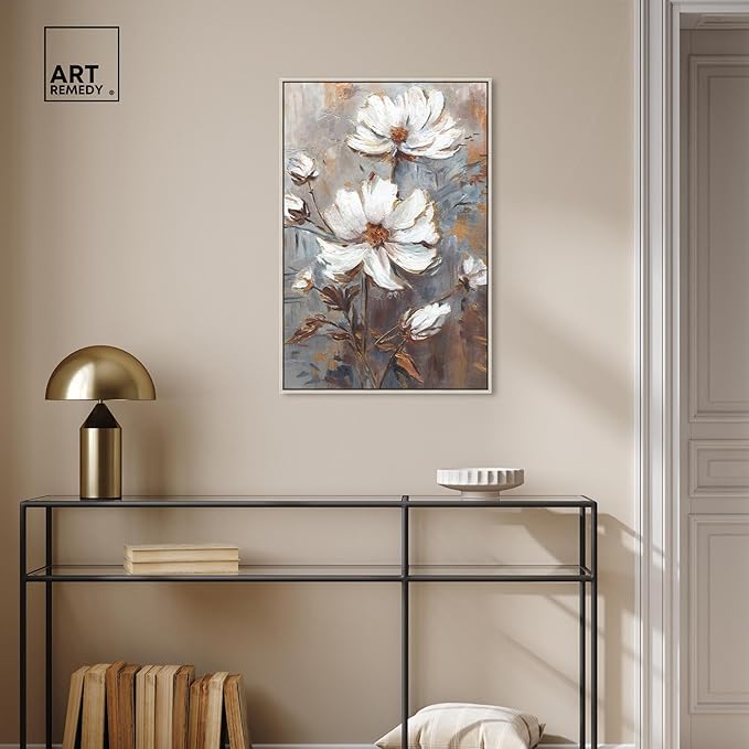 Art Remedy White Textured Flowers Canvas Elegant Floral Wall Art, Silver Frame, 20" x 30"
