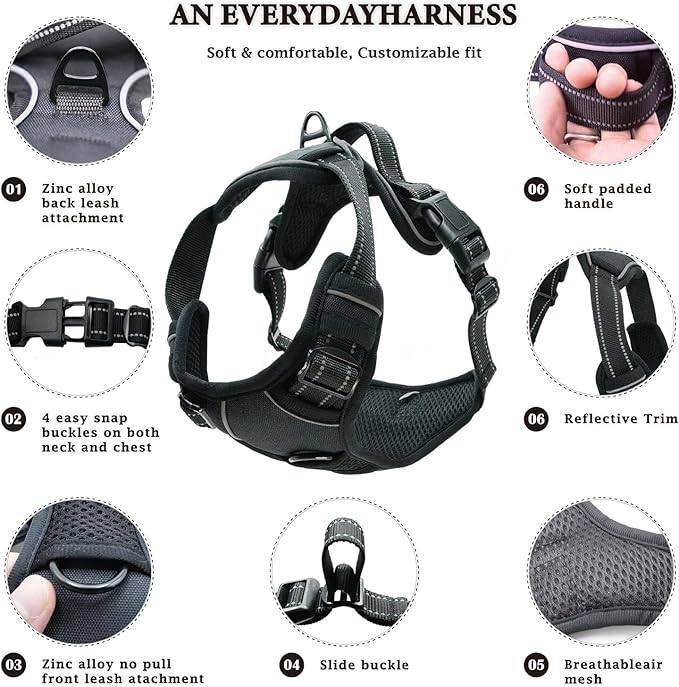 No Pull Dog Harness, Reflective Comfortable Vest Harness with Easy Control Handle Adjustable Soft Padded Pet Vest for Small to X-Large Dogs (Purple, Medium (Approx Weight:16.53-36.37 LB))