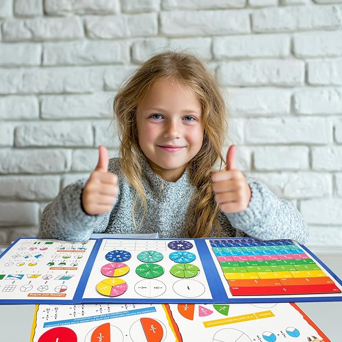 Magnetic Fraction Tiles & Circles Set with Dry Erase Board - Montessori Math Manipulatives Kit for Grade 1-5, Homeschool Classroom Fraction Puzzles and Games