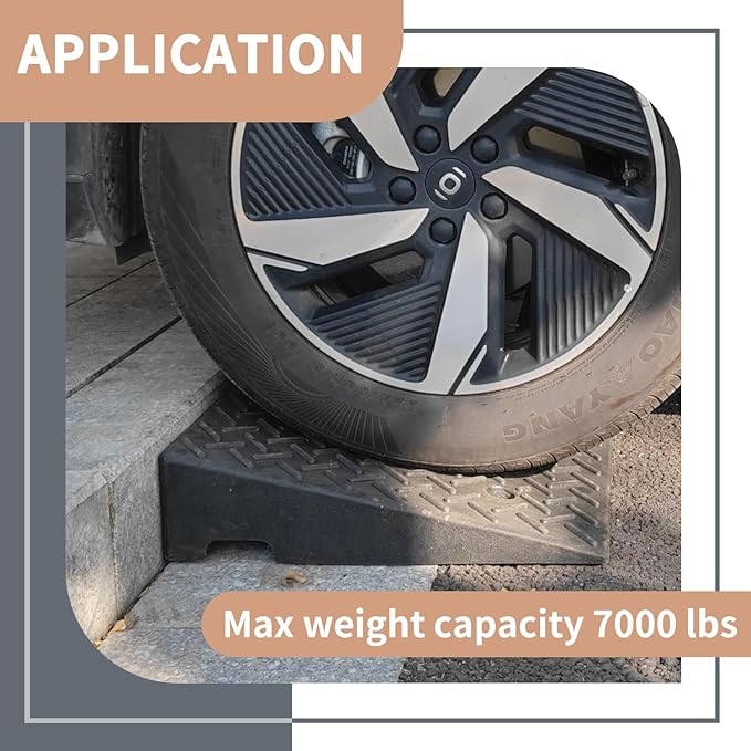 5" Rise 2pack Rubber Curb Ramps for Driveway Doorway Shed Threshold Wheelchair Truck Car Motorcycle Bike Cart Lawn Mowers Angled Step Entry in Ramp 7000lbs Heavy Duty Powersports Loading Ramp