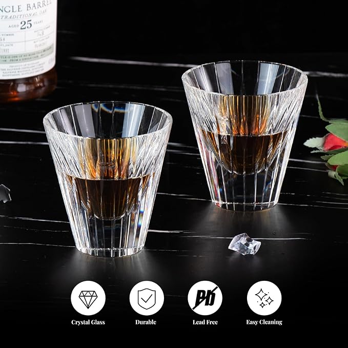 KAMMAK Whiskey Glasses Set of 2, 5.07 oz (150 ml) Hand Blown Crystal Tumbler with Delicate Rim, Lead-Free Thick Base & Seamless Design for Neat Scotch, Bourbon, and Craft Cocktails