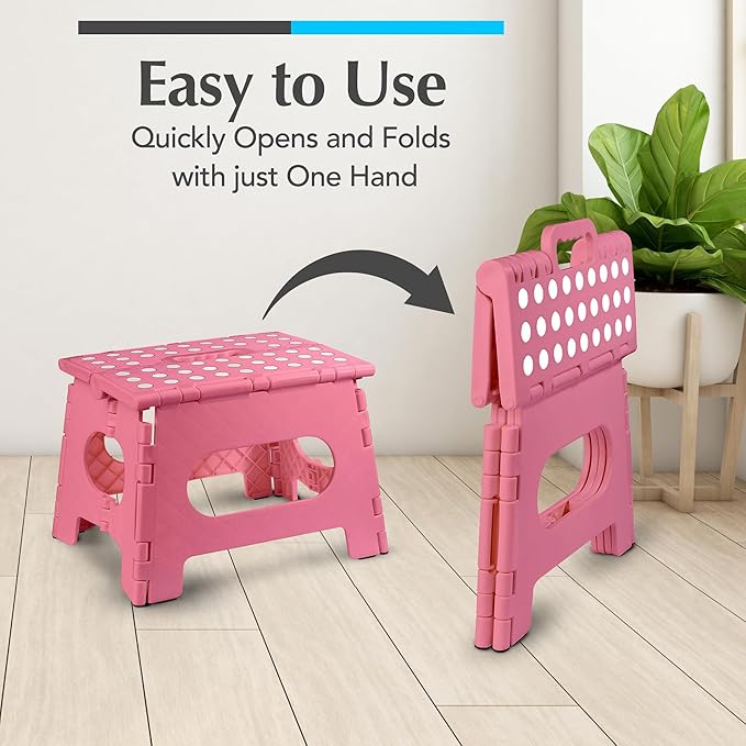 Handy Laundry - Folding Step Stool - Sturdy Enough Collapsible Stool to Support Adults and Safe Enough for Kids - Opens Easy with One Flip - Great for Kitchen, Bathroom or Bedroom (Pink - 9 Inch)